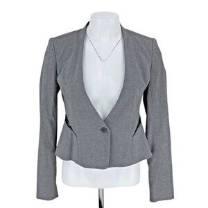 1.STATE Gray Lace Detail Padded Shoulder Office Chic Blazer Sz 2
